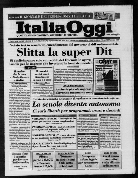 Italia oggi : quotidiano di economia finanza e politica